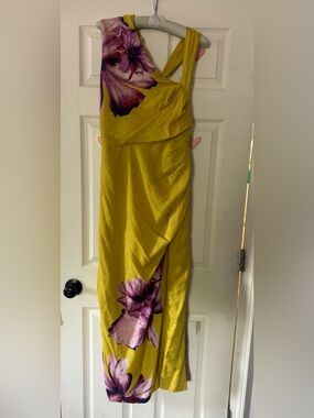 Anthropologie Yellow Floral One-Shoulder Linen Midi Dress NWT